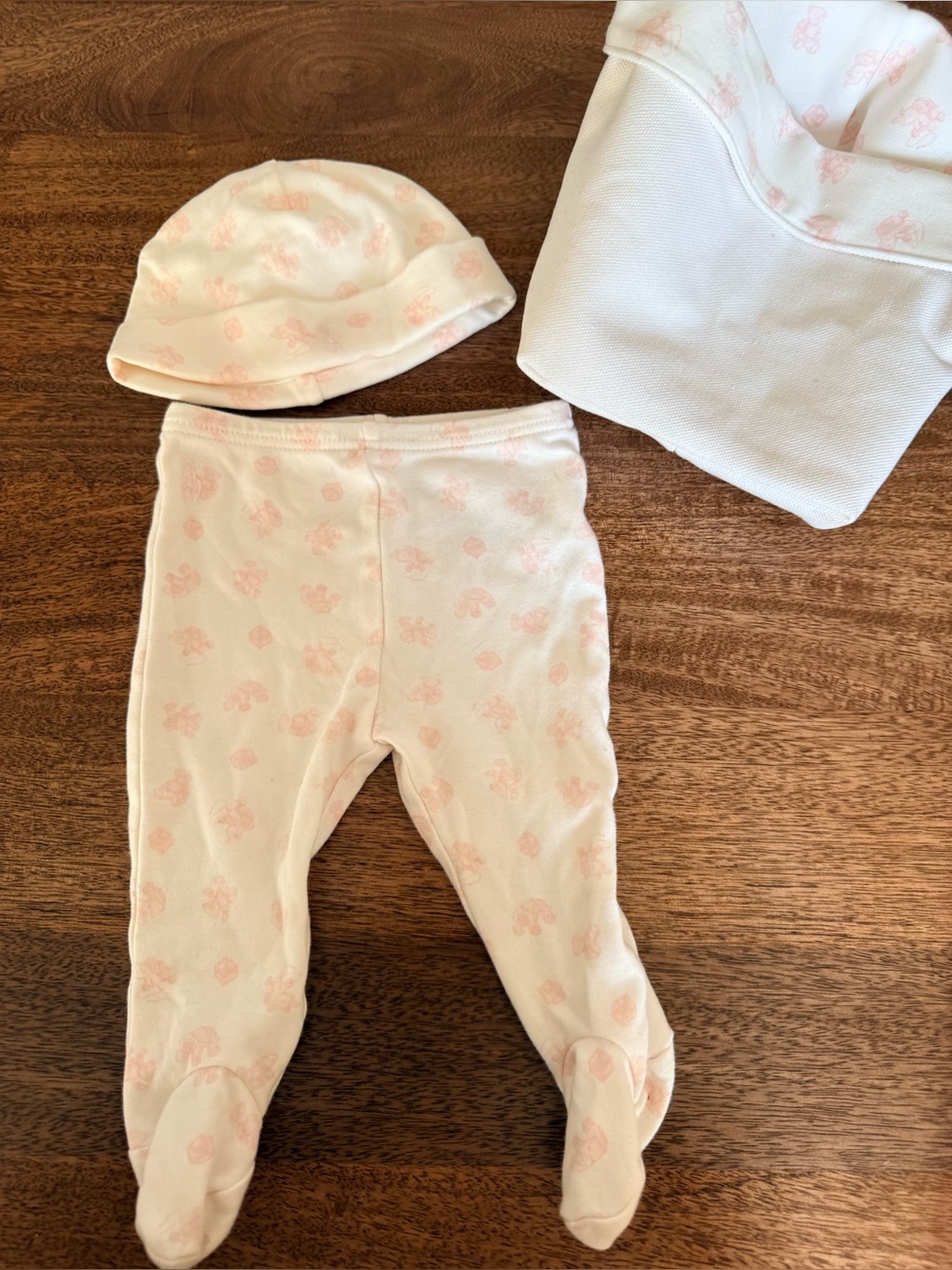 Ralph Lauren set - Pink teddy bear footed pants, hat, and fabric bin